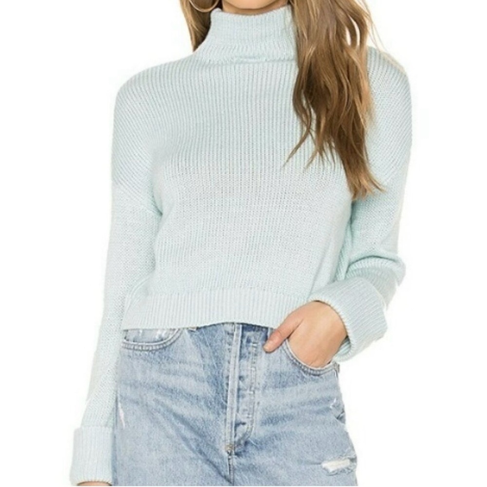 Lovers + Friends Soft Blue Vanish Mockneck Sweater